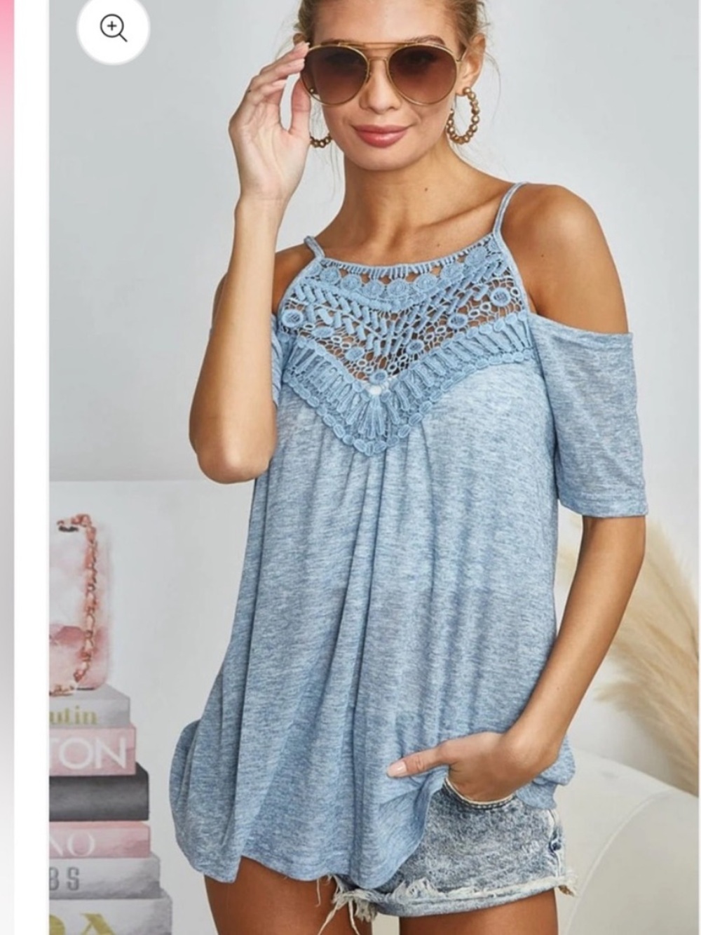 #131 NWT BiBi Women's Cold Shoulder BLUE Lace Tank Top